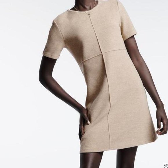 NEW ZARA Cotton Blend Knitted Mini Dress in light Camel Colour, Size M - Picture 5 of 15